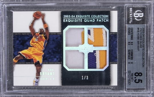 2003-04 UD "Exquisite Collection" Exquisite Quad Patch #E4P-KB Kobe Bryant Game Used Patch Card (#1/3) – BGS NM-MT+ 8.5